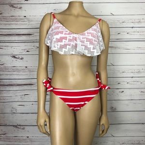 US Polo Assn. Bikini Striped Ruffle Tie Waist Boho